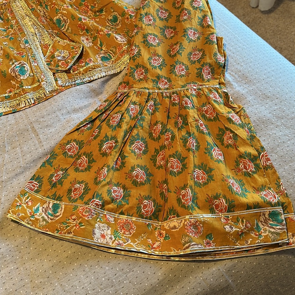 Indian / Pakistani / Bollywood Floral Mustard Yellow girls Sharara Outfit - Picture 4 of 7